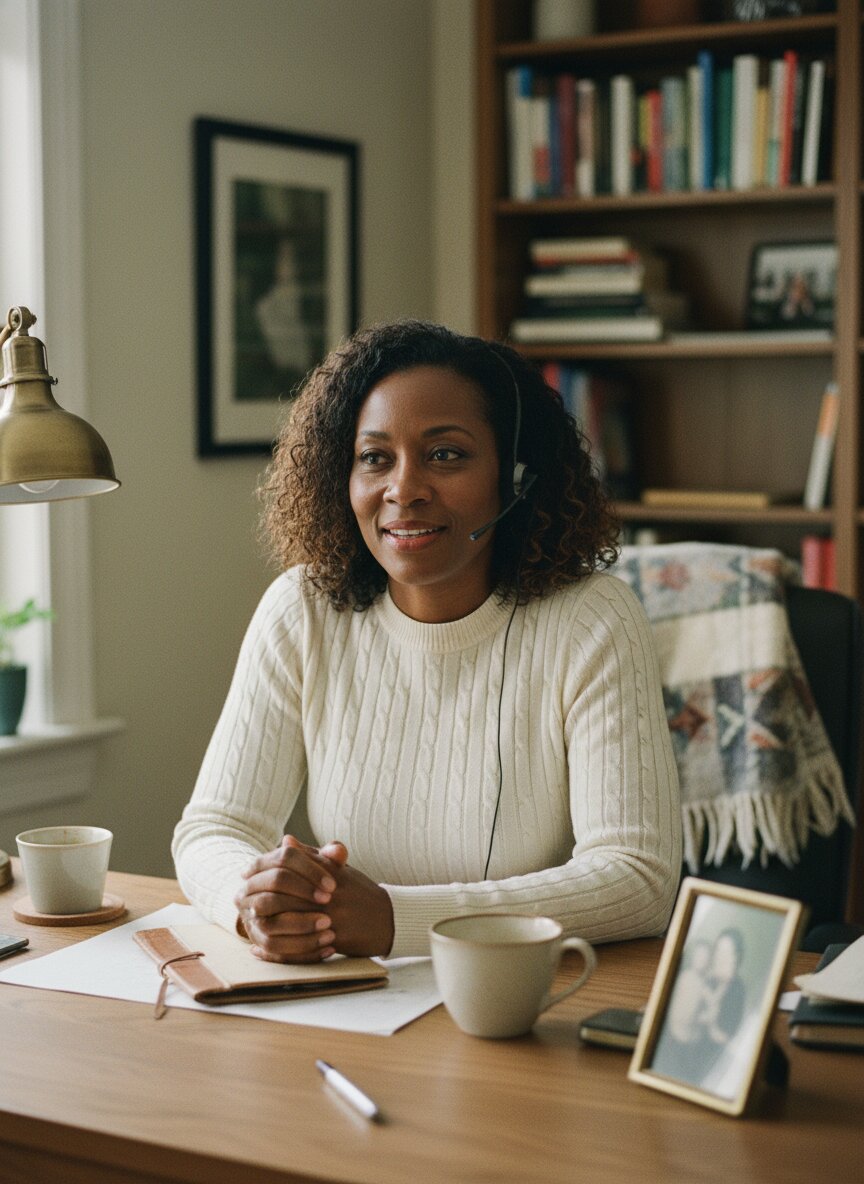 A licensed Pure Life insurance agent at her desk